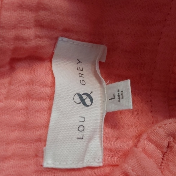 Lou & Gray Pink Coral Cotton Gauzy Buttondown Top Pocket Minimalist Mod Sz.L - Picture 10 of 10